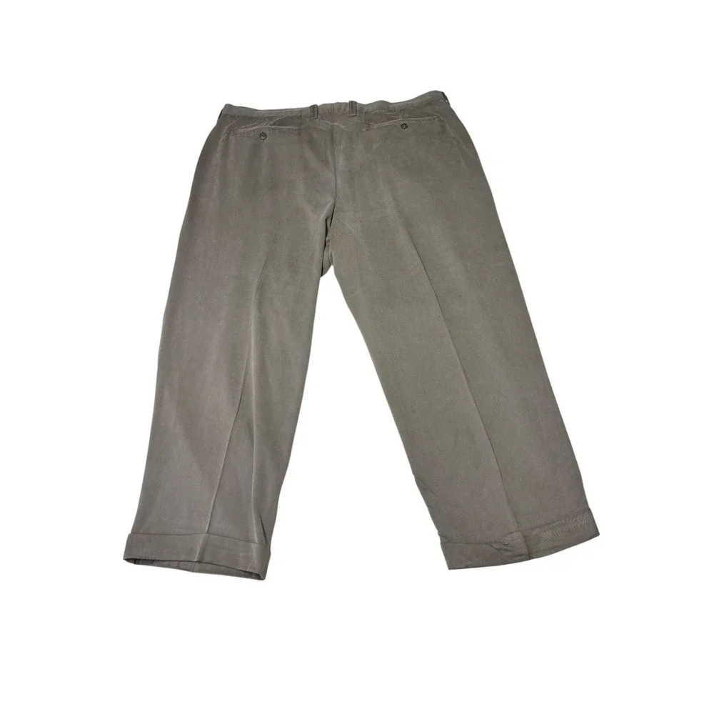 Tommy Bahama Mens 42x27 Pleated 100% Silk Trousers Taupe Gray Cuffed Relaxed Fit
